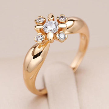 Luxury Crystal AAA Zircon Flower Filled 14K Rose Gold Fashion Rings for Women Daily Fine Jewellery